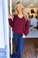 Blu Pepper - Exposed Seam V Neck Pullover Knit Sweater, BURGUNDY