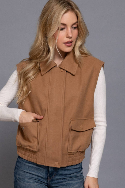 Active USA - Notched Collar Soft Felt Zip Up Vest