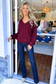 Blu Pepper - Exposed Seam V Neck Pullover Knit Sweater, BURGUNDY