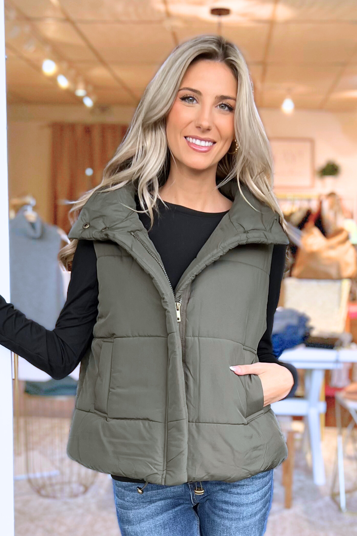 Puffer Vest by Zenana, Olive