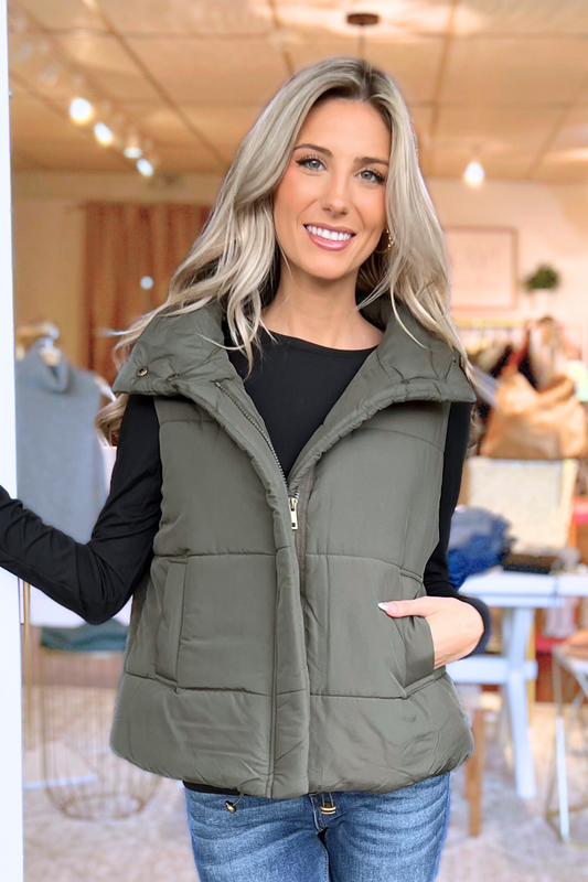 Puffer Vest by Zenana, Olive