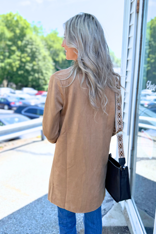 Active Basic | Active USA - Long Sleeve Front Two Zipper Detail Faux Suede Long Jacket