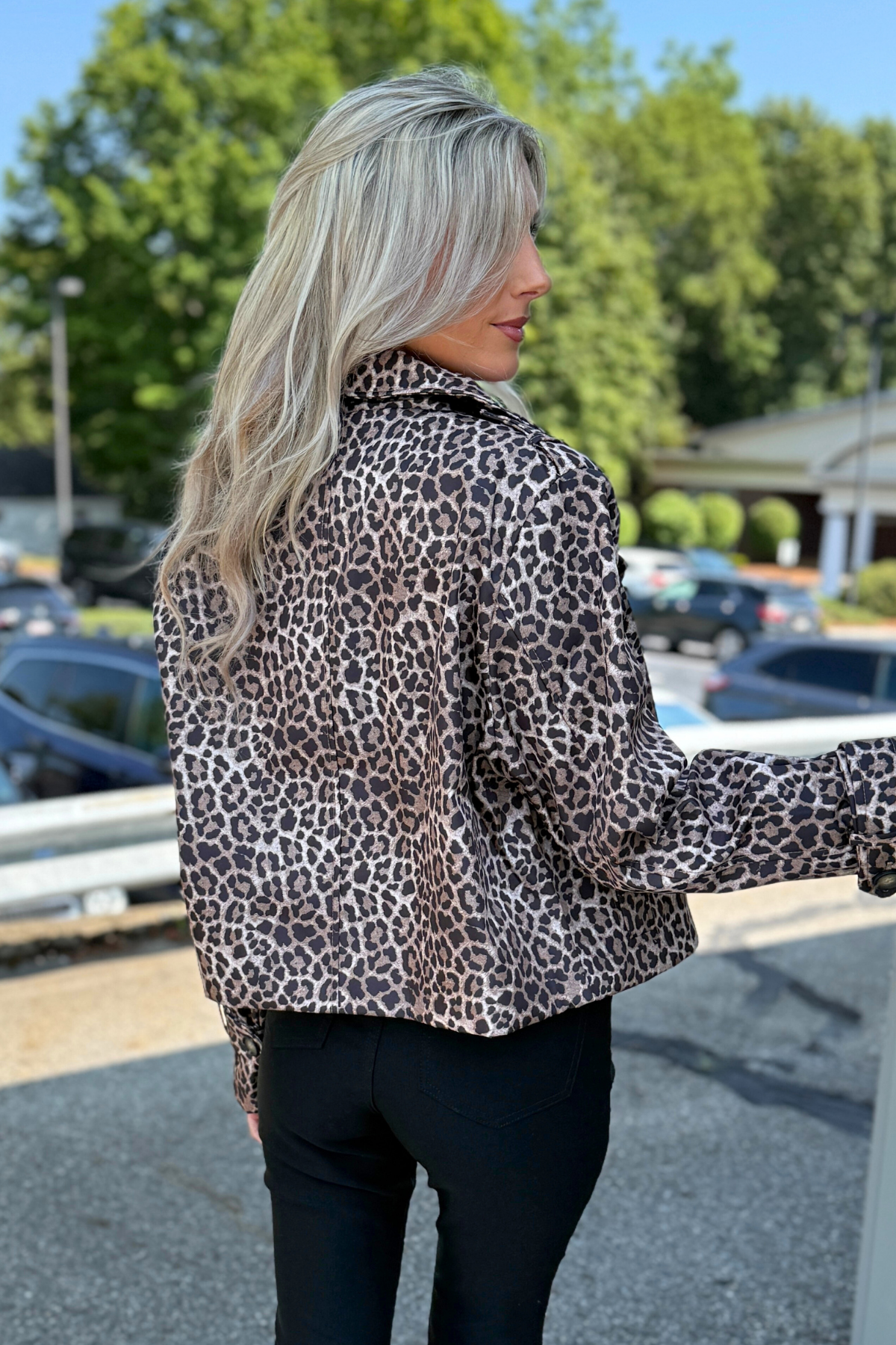 26 International - Leo Printed Nylon Like Crop Trench Jacket