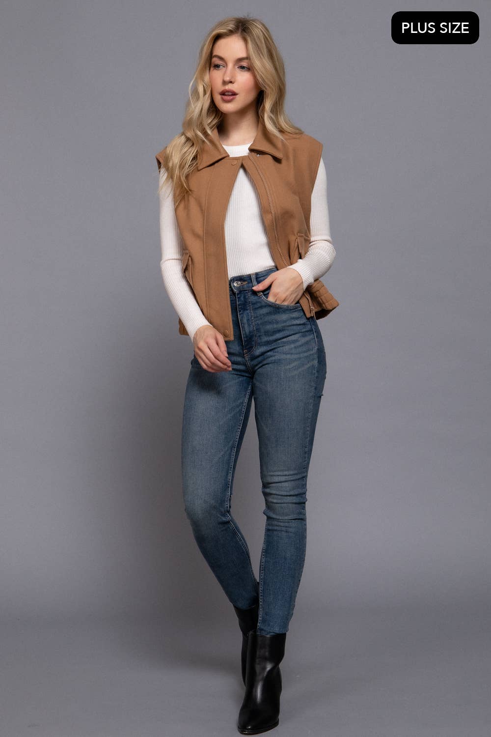 Active USA - Notched Collar Soft Felt Zip Up Vest