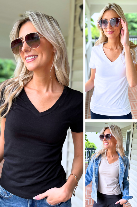 Simple As That Cotton Tee  - V-Neck   (SHIPS IN 1-2 WEEKS)