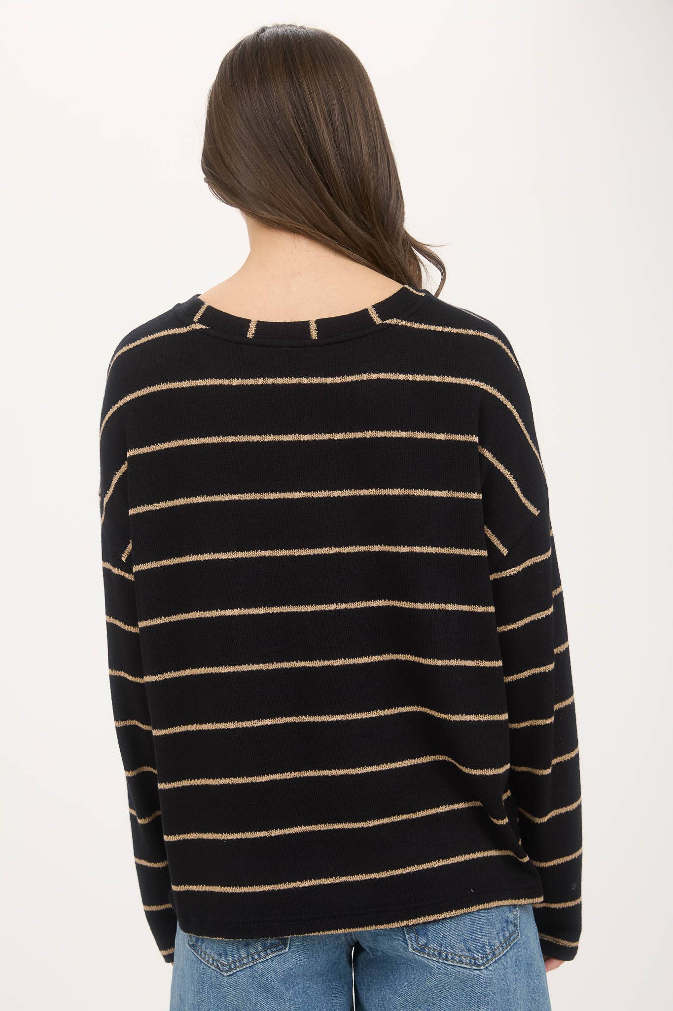 Blu Pepper - STRIPE LONG SLEEVE DROP SHOULDER KNIT TOP (PRE-ORDER)
