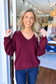 Blu Pepper - Exposed Seam V Neck Pullover Knit Sweater, BURGUNDY