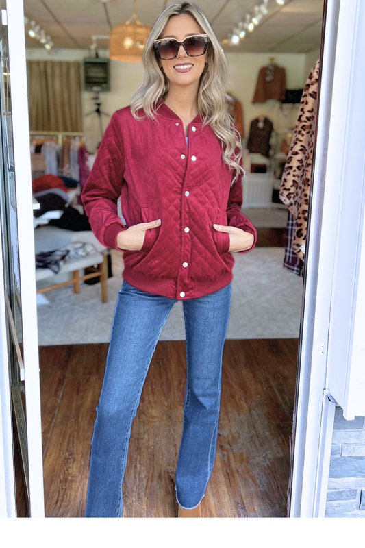 Quilted Charm Pockets Jacket, Wine