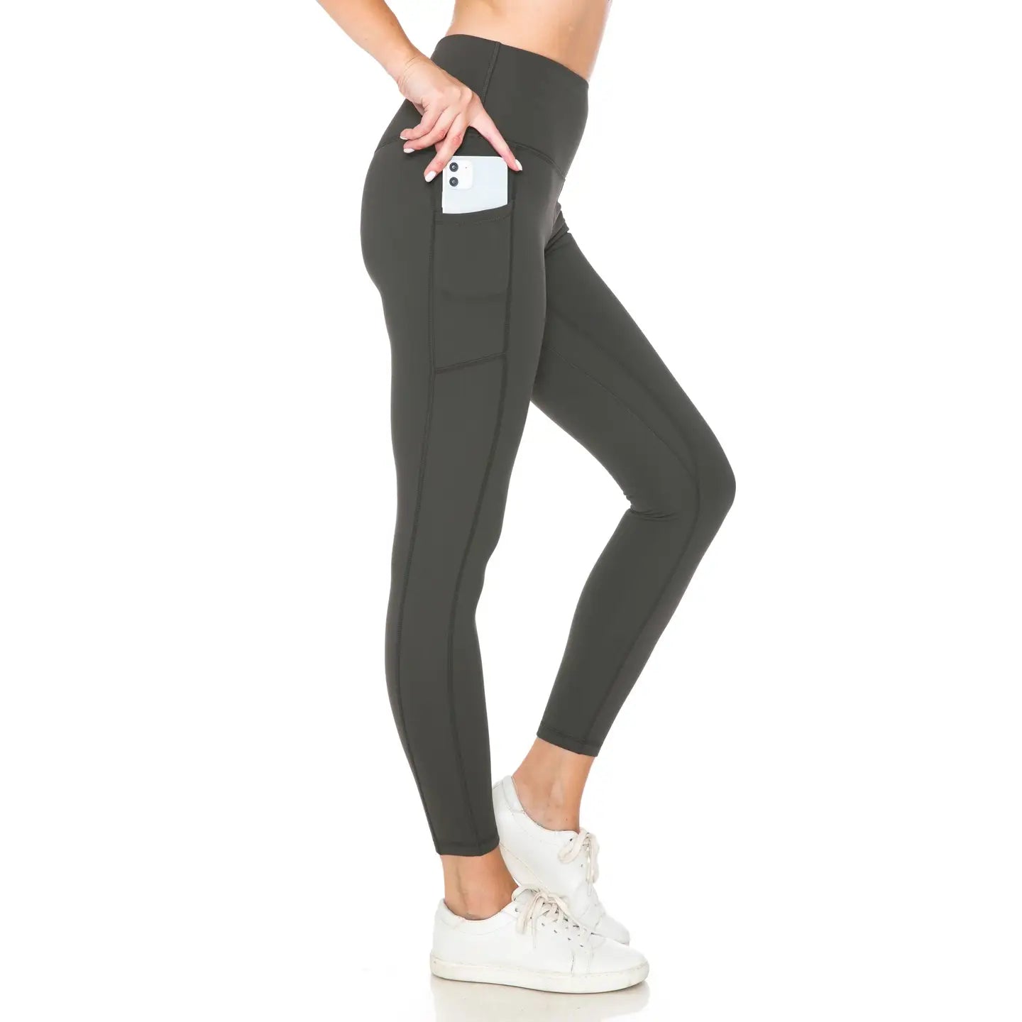 The Kimmie Fleece Pocket Leggings, Charcoal  (SHIPS IN 1-2 WEEKS)
