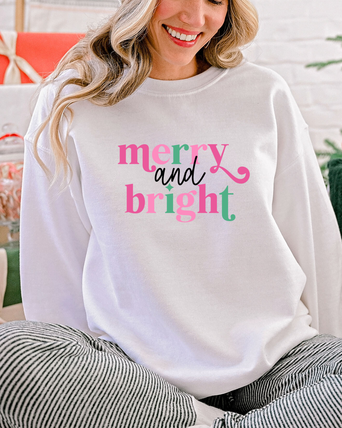 Merry & Bright Pink/Green, Sweatshirt