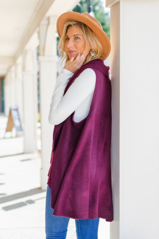 Can't Miss Me Wrap/Vest, Plum (SHIPS IN 1-2 WEEKS)