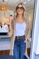 Fringe Trim Crochet Draped Shawl Wrap Cardigan, Taupe (SHIPS IN 1-2 WEEKS)