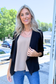MOA COLLECTION - Casual Open Front Draped Solid Blazer Jacket, Black