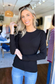 Pure Comfort Viscose Ribbed Long Sleeve Top, Black (SHIPS IN 2-3 WEEKS)