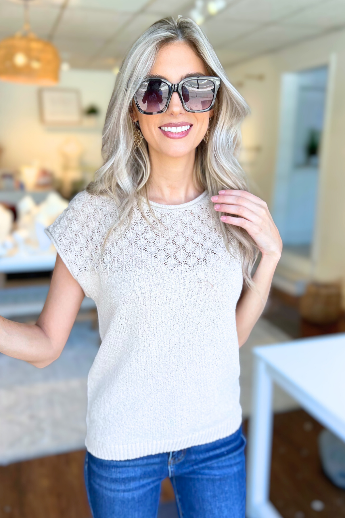 Blu Pepper - EYELET DETAIL SWEATER KNIT TOP