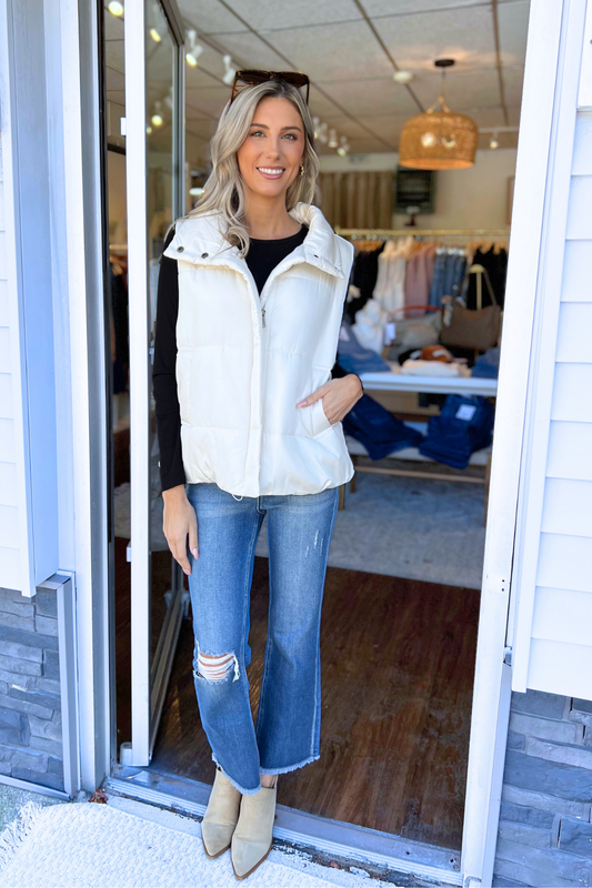 Blu Pepper - SOLID ZIP UP PUFFER VEST, IVORY