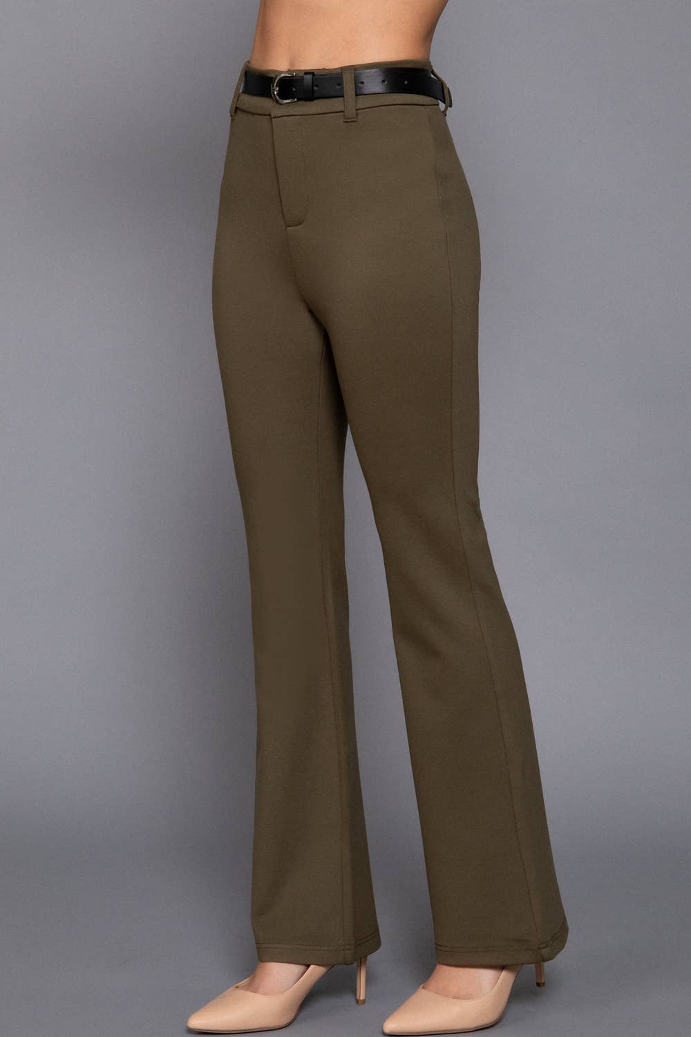 Active Basic | Active USA - Semi Flare Ponte Pants with Leather Belt