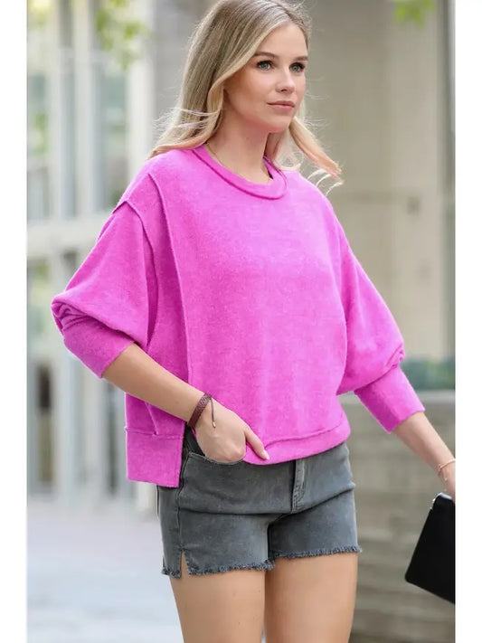 The Erin, Brushed Melange Shorter Length, Hacci Sweater, Bright Mauve (SHIPS IN 2-3 WEEKS)