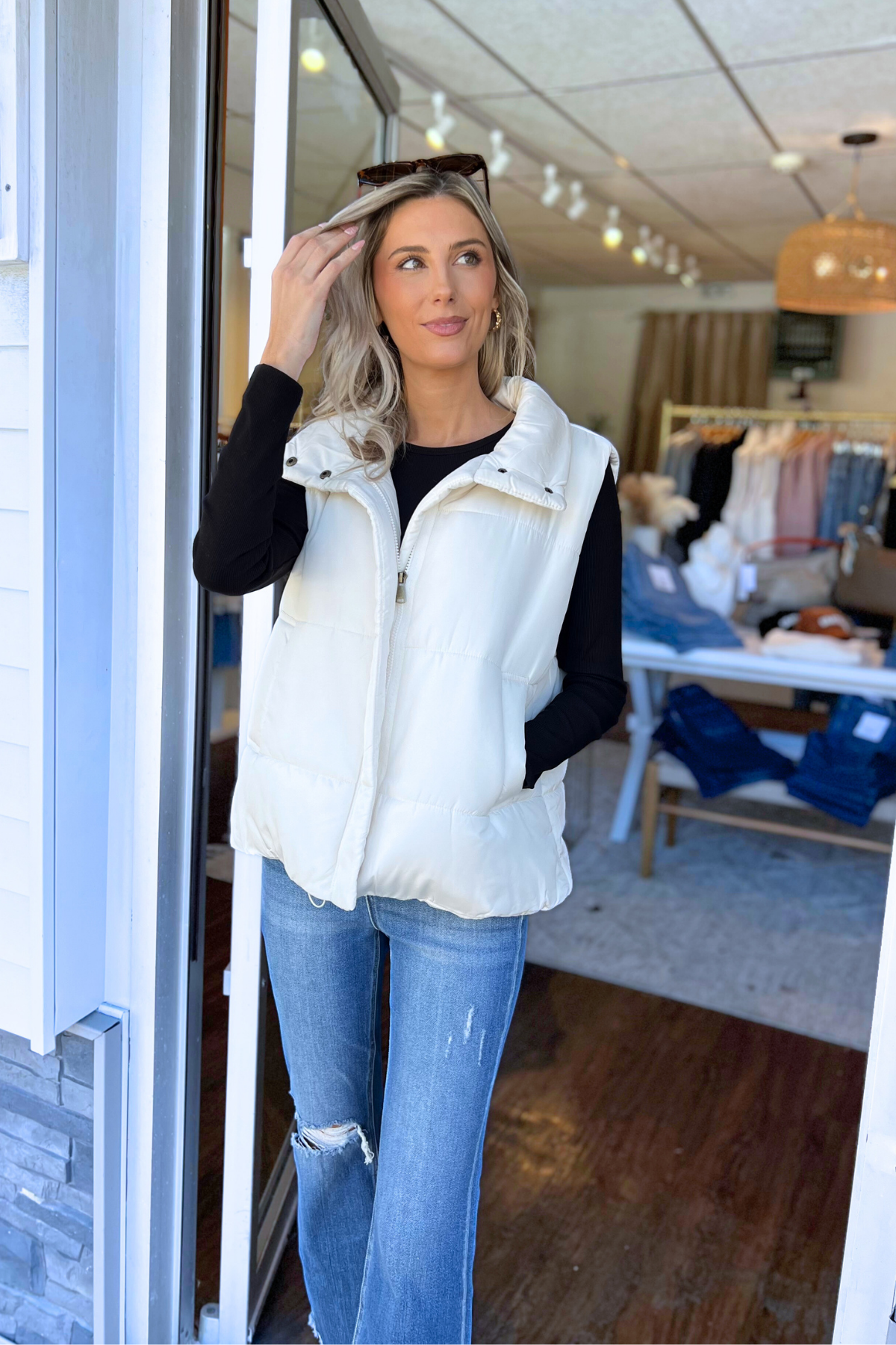 Blu Pepper - SOLID ZIP UP PUFFER VEST, IVORY