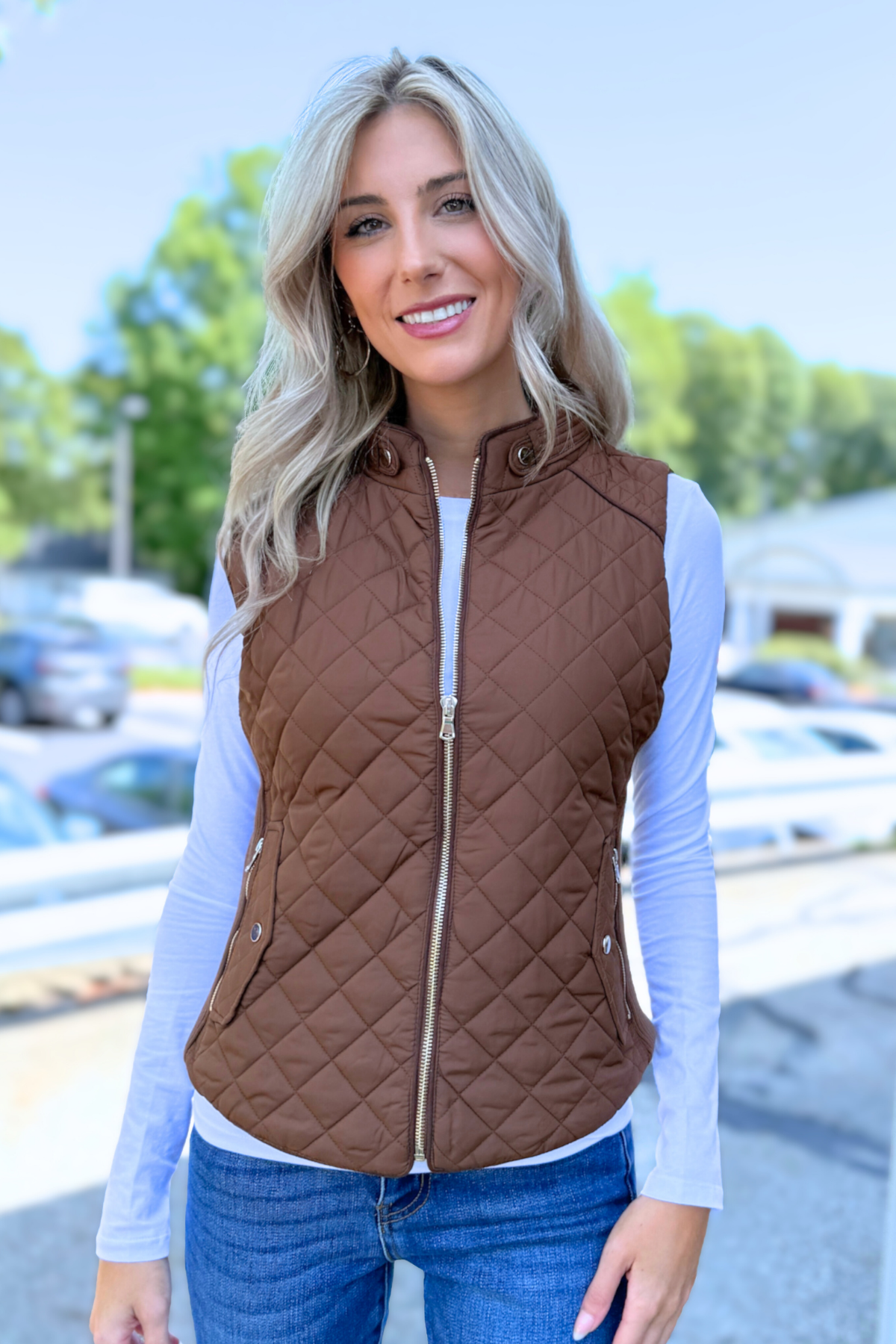 Active Basic | Active USA - Suede Piping Detail Rib Quilted Padding Vest (Ships in 1 week)