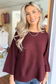 Mak - Boat Neck Bell Sleeve Pullover Sweater, Burgundy