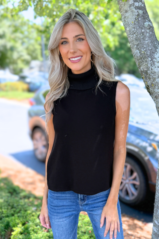 Active Basic | Active USA - Sleeveless Turtle Neck Soft Knit Top, Black (Ships in 1 week)