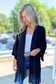 Fringe Trim Crochet Draped Shawl Wrap Cardigan, Black (SHIPS IN 1-2 WEEKS)