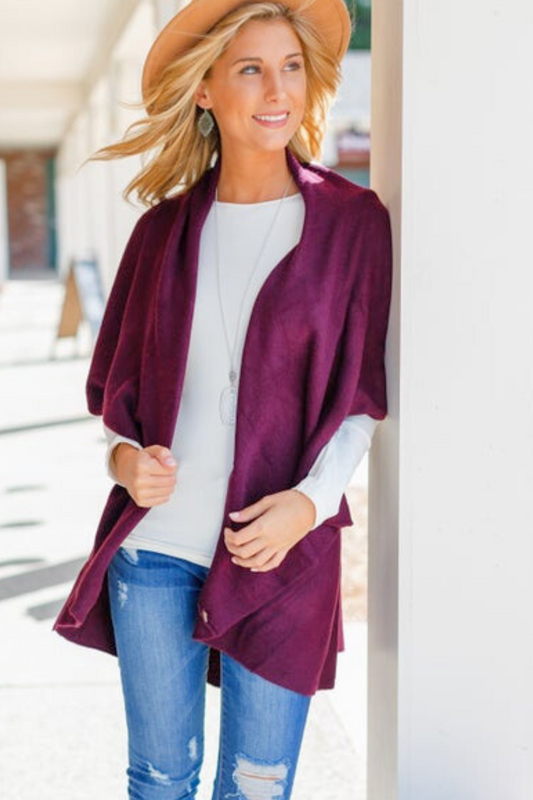 Can't Miss Me Wrap/Vest, Plum (SHIPS IN 1-2 WEEKS)