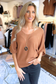 V-Neck Short Sleeve Dolman Sweater by Zenana, Deep Camel
