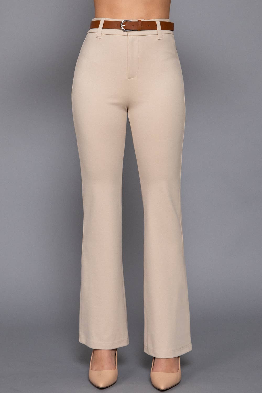 Active Basic | Active USA - Semi Flare Ponte Pants with Leather Belt