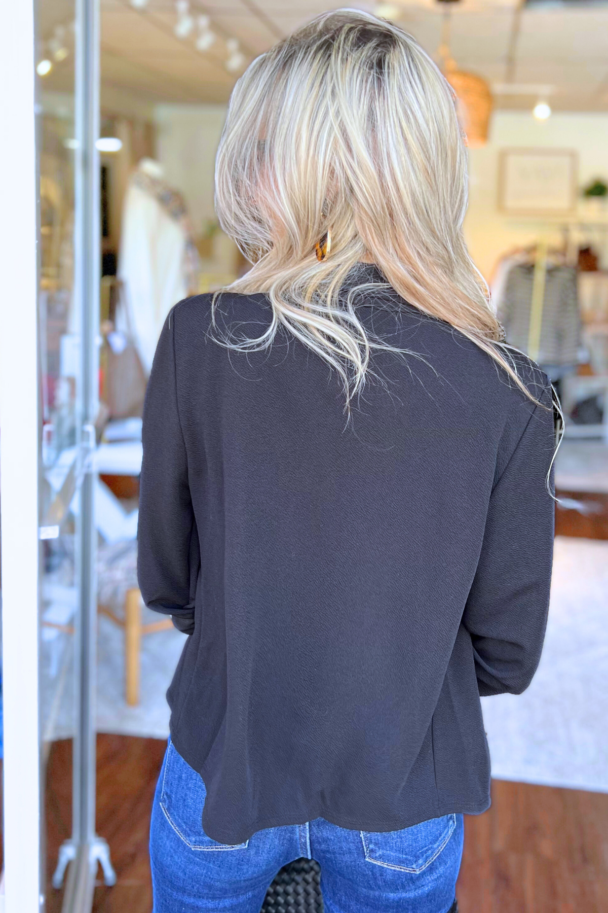 MOA COLLECTION - Casual Open Front Draped Solid Blazer Jacket, Black  (SHIPS IN 2-3 WEEKS)