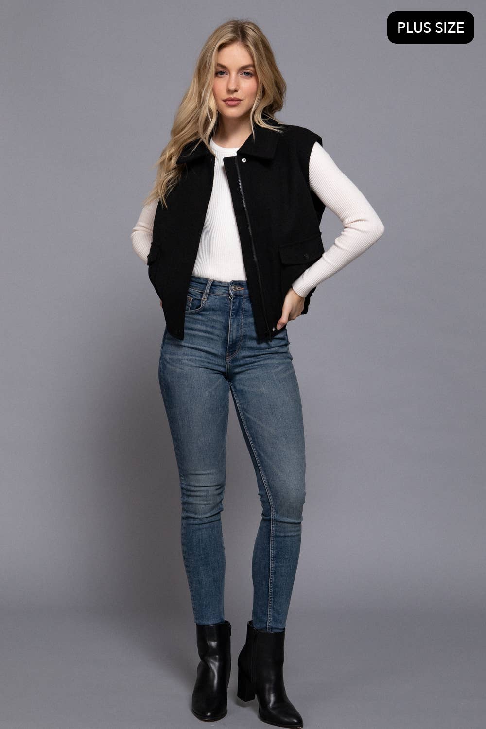 Active USA - Notched Collar Soft Felt Zip Up Vest
