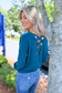 Active Basic | Active USA - Long Sleeve V-neck Back Cross Strap Viscose Sweater, Teal