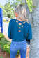 Active Basic | Active USA - Long Sleeve V-neck Back Cross Strap Viscose Sweater, Teal