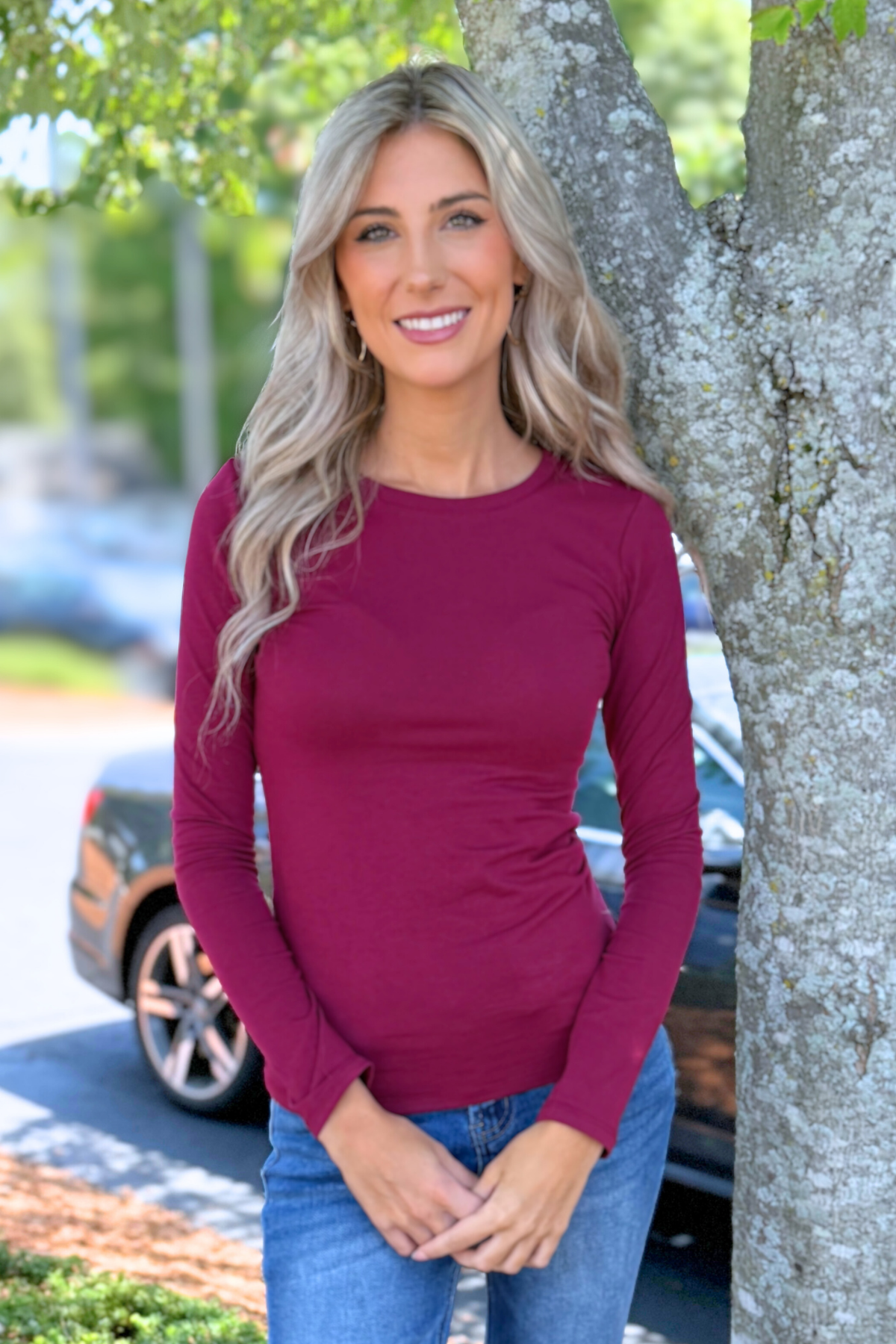 Active Basic | Active USA - Long Sleeve Crew Neck Cotton Spandex Jersey Top