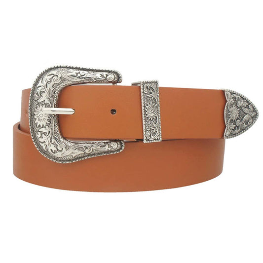 anbfashion - Floral Embossed Western Buckle Women's Belt