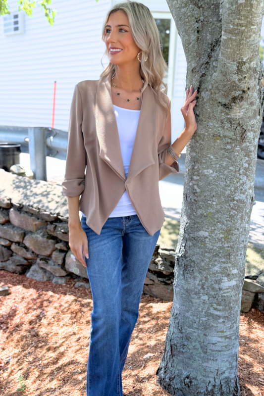 MOA COLLECTION - Casual Open Front Draped Solid Blazer Jacket, Black