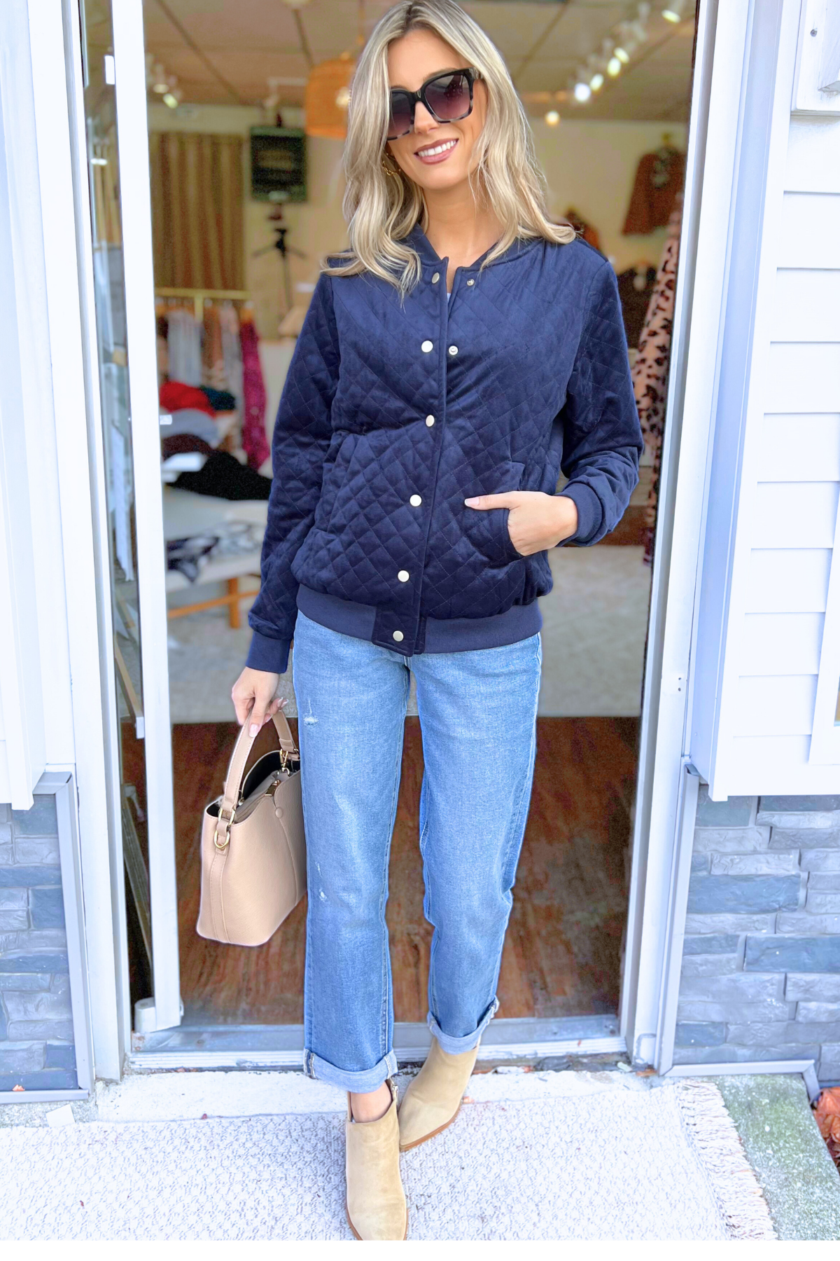 Quilted Charm Pockets Jacket, Navy