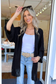 Fringe Trim Crochet Draped Shawl Wrap Cardigan, Black (SHIPS IN 1-2 WEEKS)