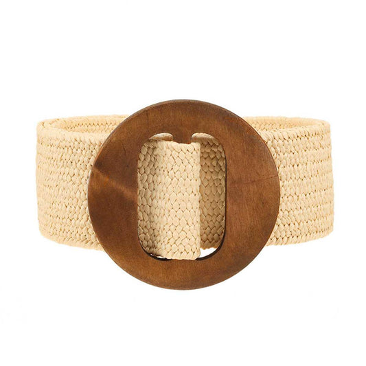 anbfashion - [RESTOCK] WOOD BUCKLE ELASTIC STRAW BELT
