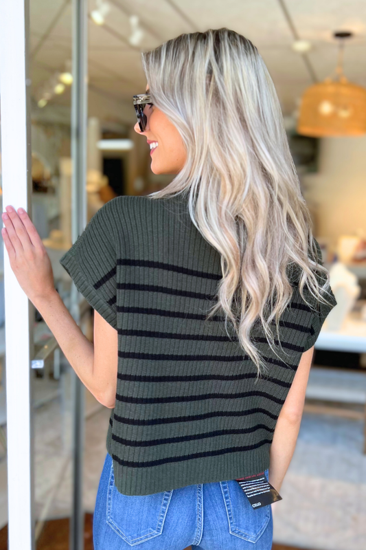 Blu Pepper - STRIPE MOCK NECK SHORT SLEEVE KNIT SWEATER