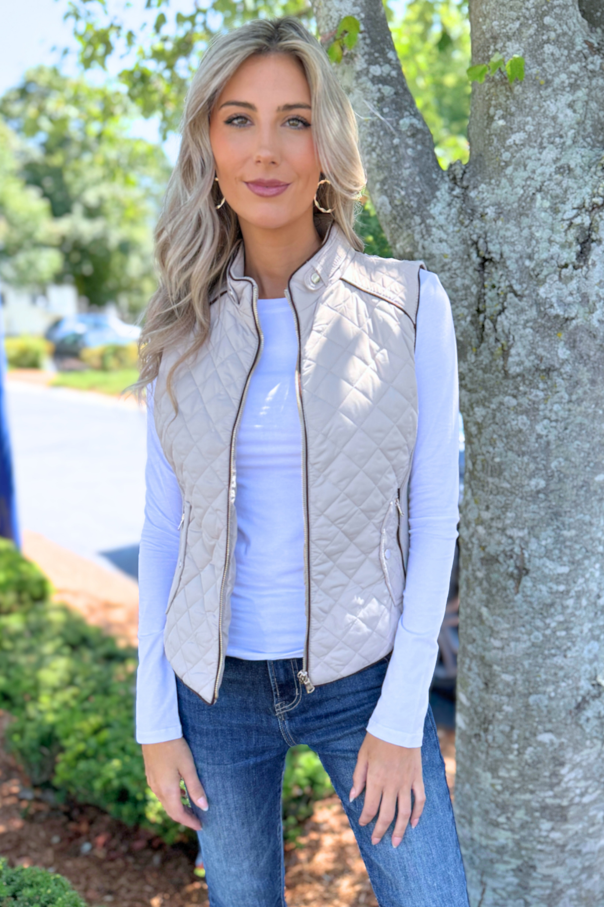 Active Basic | Active USA - Suede Piping Detail Rib Quilted Padding Vest (Ships in 1 week)