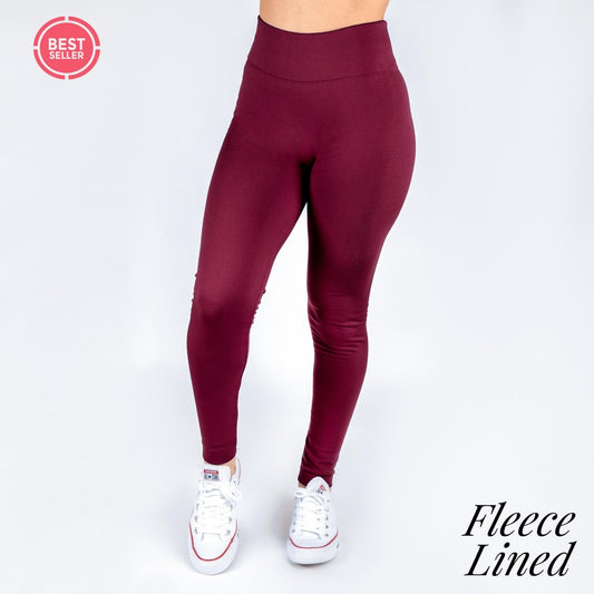 Essential Solid Fleece Lined Legging, Burgundy (SHIPS IN 2-3 WEEKS)
