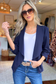 MOA COLLECTION - Casual Open Front Draped Solid Blazer Jacket, NAVY (SHIPS IN 2-3 WEEKS) (Copy)
