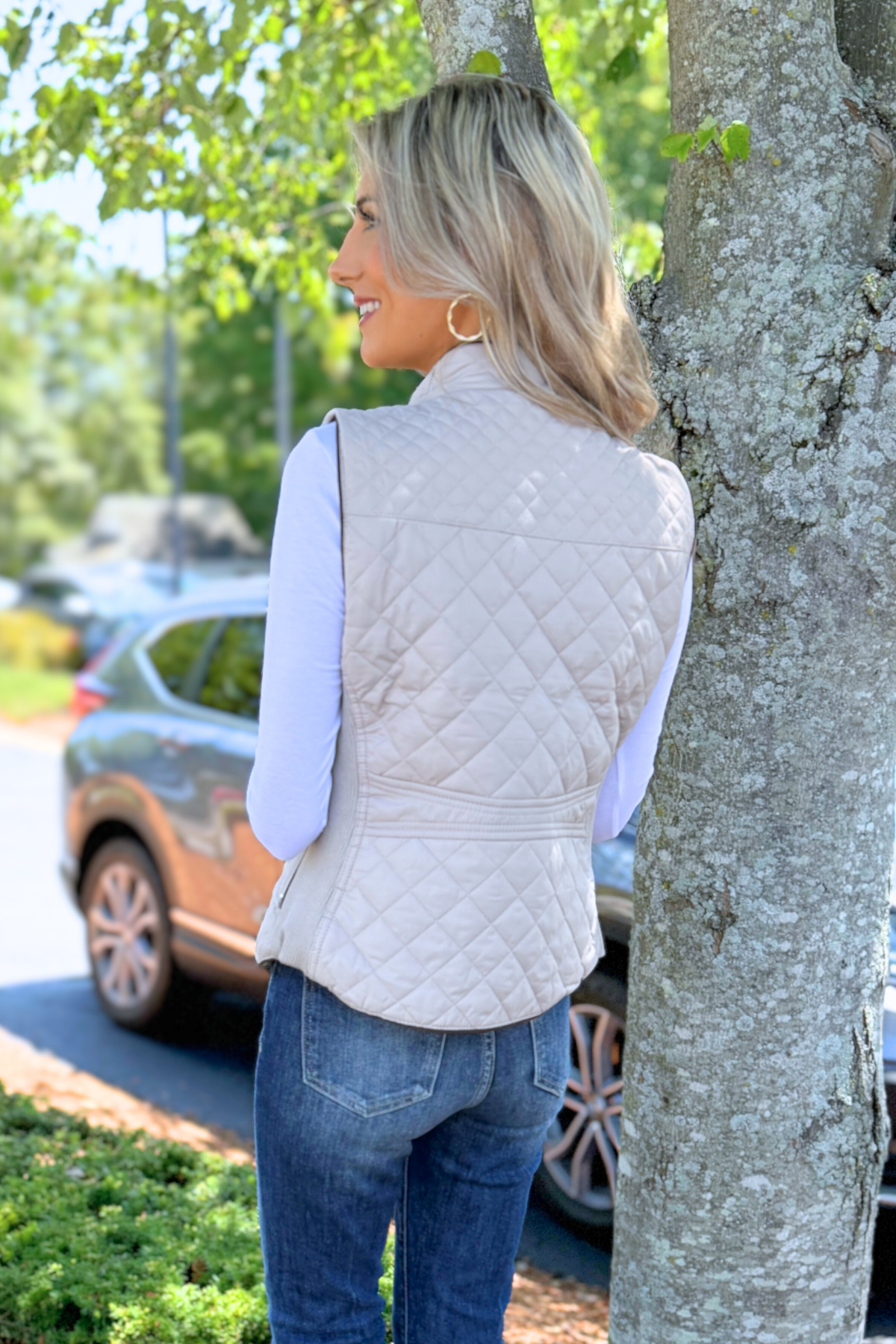 Active Basic | Active USA - Suede Piping Detail Rib Quilted Padding Vest (Ships in 1 week)