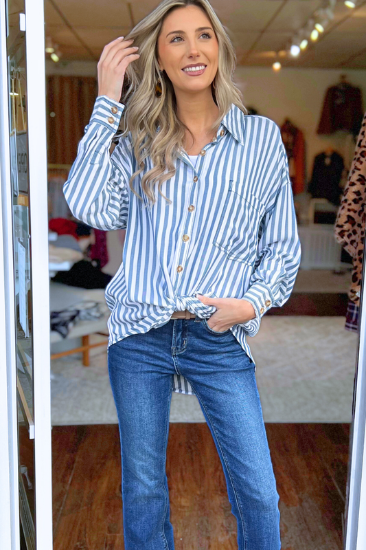 Blu Pepper - STRIPE COLLARED BUTTON DOWN LONG SLEEVE SHIRT