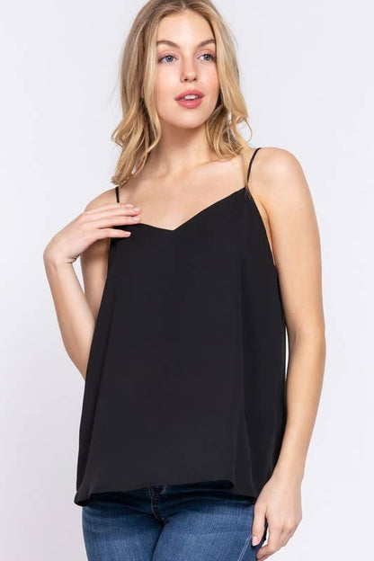 Active Basic | Active USA - V-neck with back Cross Strap Woven Cami Top
