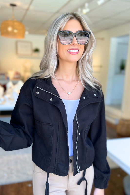 42P - Long Sleeve High Neck Short Twill Jacket