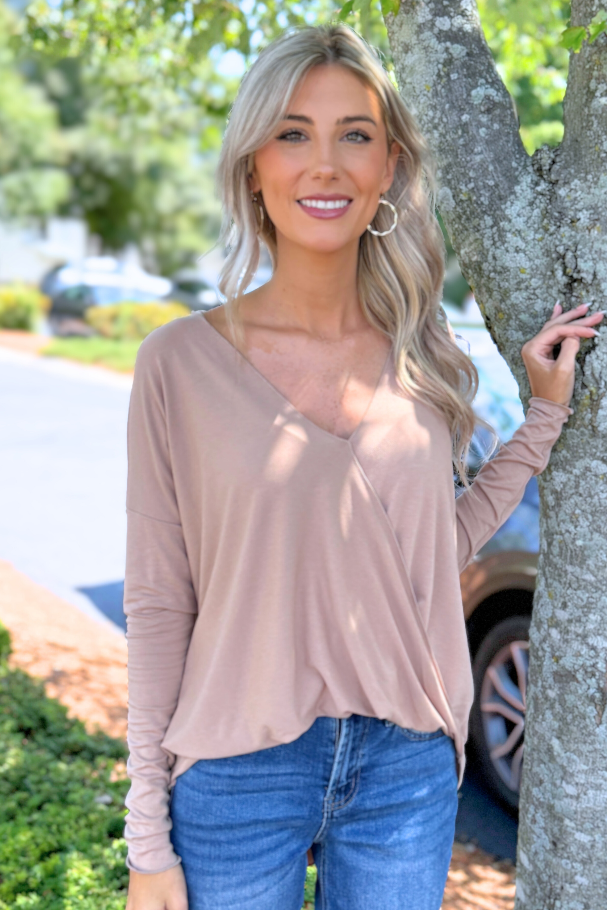 HYFVE - Draped Long Sleeve Surplice Top