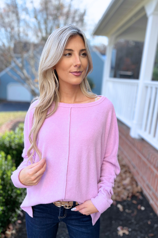 Hacci Ribbed Dolman Sleeve Top by Zenana, Mauve (SHIPS IN 1-2 WEEKS)